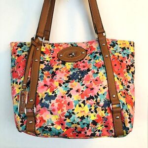 Franco Sarto Floral Print Nylon & Faux Leather  Shoulder Bag / Tote